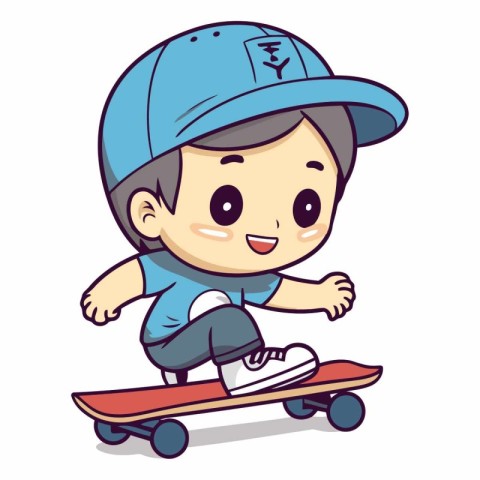 Boy riding skateboard. Cute cartoon character.