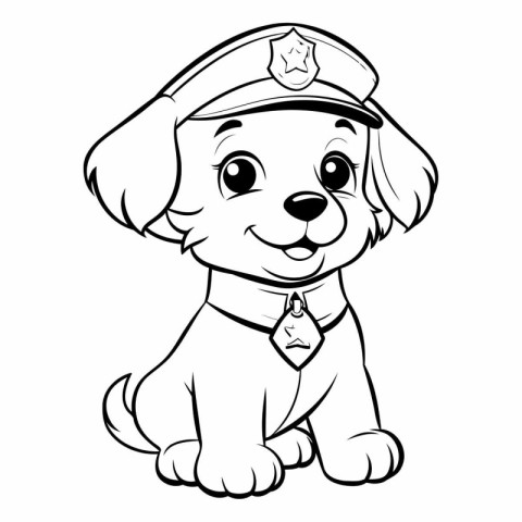 Black and White Cartoon Illustration of Cute Puppy Police Dog Co