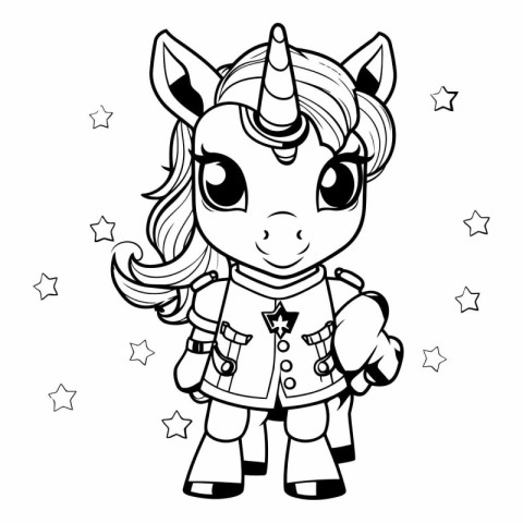 Unicorn girl. Black and white vector illustration for coloring b