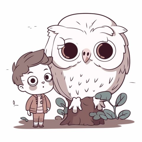 Owl with a boy in a cartoon style.