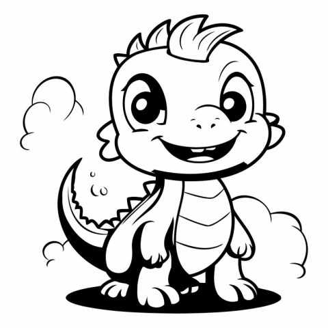 Black and White Cartoon Illustration of Cute Dinosaur Animal Cha