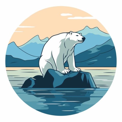 Polar bear on a rock in retro style.