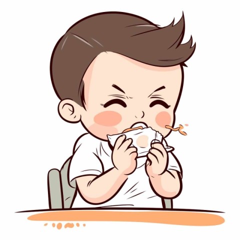 Illustration of a Cute Baby Boy Eating a Cup of Milk