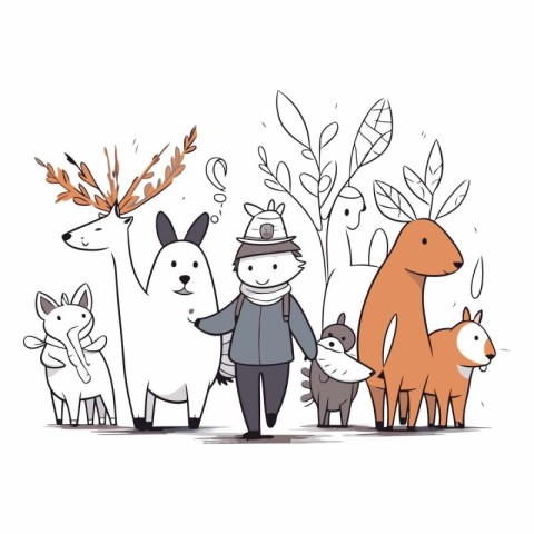 Animals in the forest of a cartoon style.