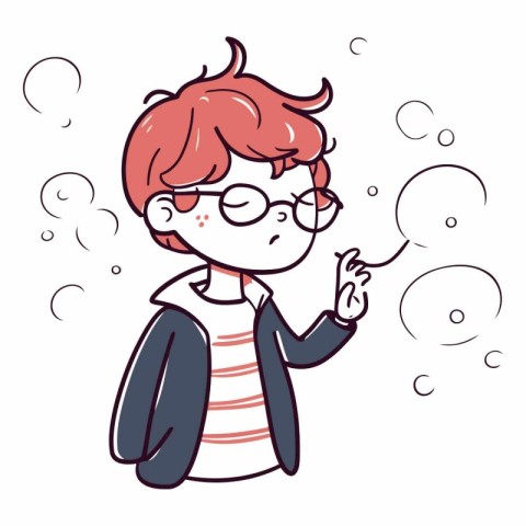 Illustration of a Kid Boy Wearing Eyeglasses Smoking Cigarette