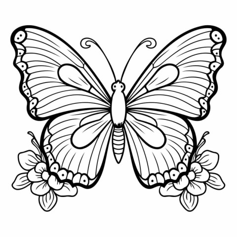 Butterfly coloring page. Black and white vector illustration for