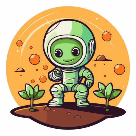 Astronaut on the planet. Cartoon character.