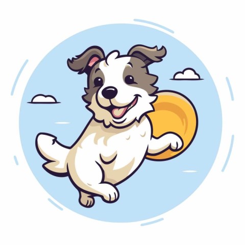 Cartoon illustration of a cute dog playing with a beach ball.