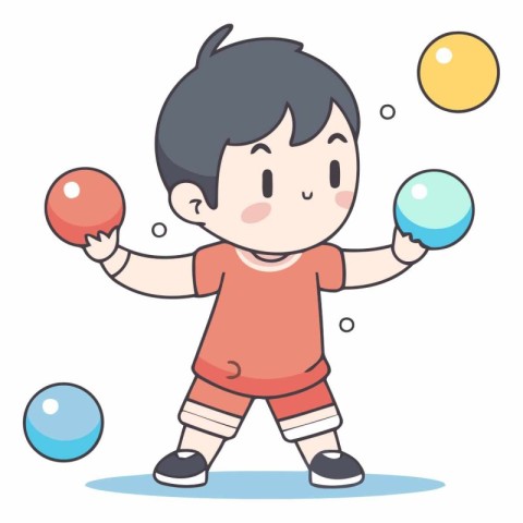 Boy playing Juggling with balls in cartoon style.