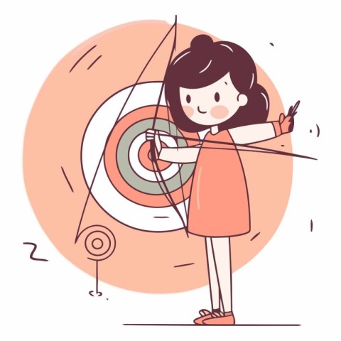 Vector illustration of a girl with bow and arrow in the target.