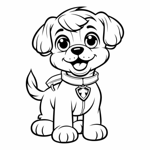 Black and White Cartoon Illustration of Cute Puppy Animal Charac