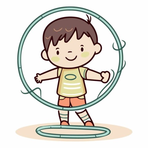 Boy playing with hoop of a cute little boy playing with hoop.