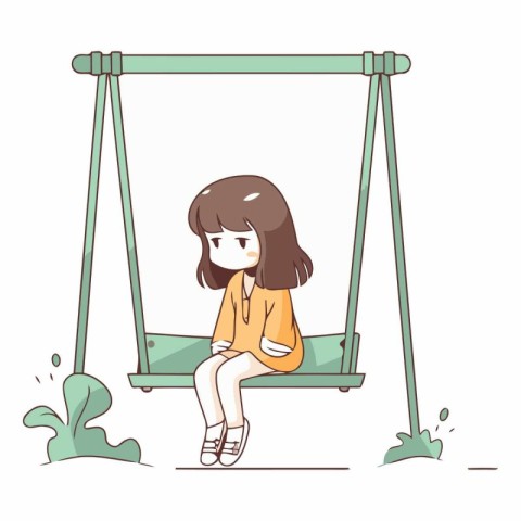 Girl sitting on a swing in a flat style.