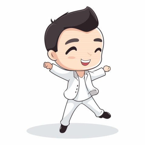 Cute boy dancing kung fu cartoon character vector illustration g