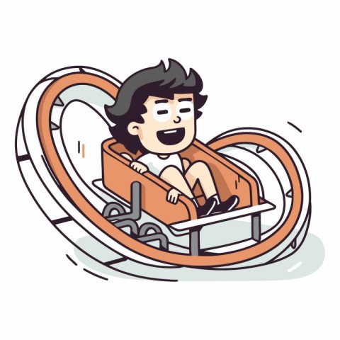 Cartoon boy sliding on a roller coaster. Vector clip art illustr