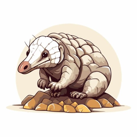 Armadillo on a stone in cartoon style.