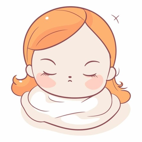 Illustration of a Cute Redhead Girl Sleeping with Eyes Closed