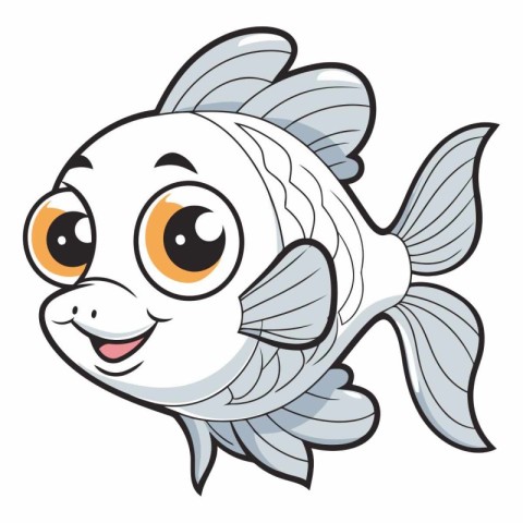 Illustration of a Cute Fish Cartoon Character on a White Backgro