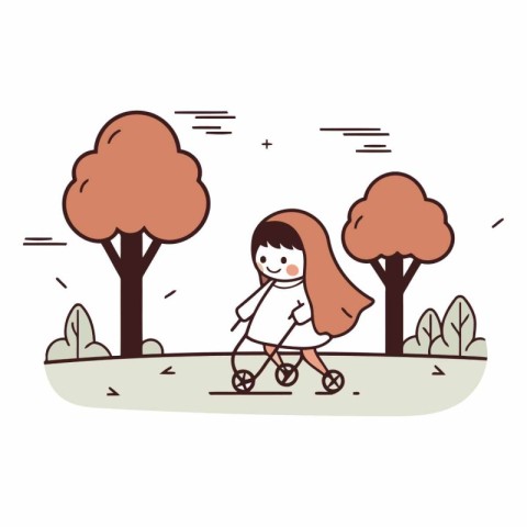 cute little girl with scooter in the park vector illustration de