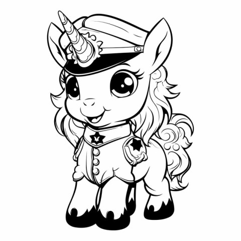 Unicorn - Black and White Cartoon Illustration for Coloring Book