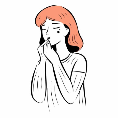 Illustration of a woman praying with her hands on her chin.