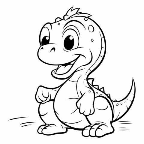 Cute Dinosaur - Black and White Cartoon Illustration. isolated o