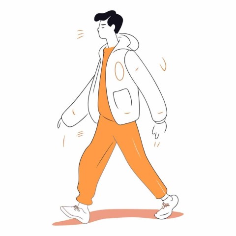 Illustration of a young man walking in a hurry