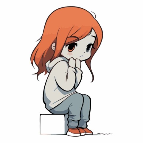 Illustration of a cute little girl thinking about something on a