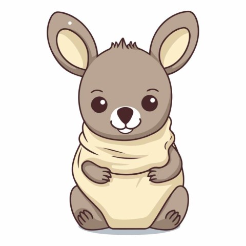 Cute cartoon kangaroo in scarf isolated on white background.