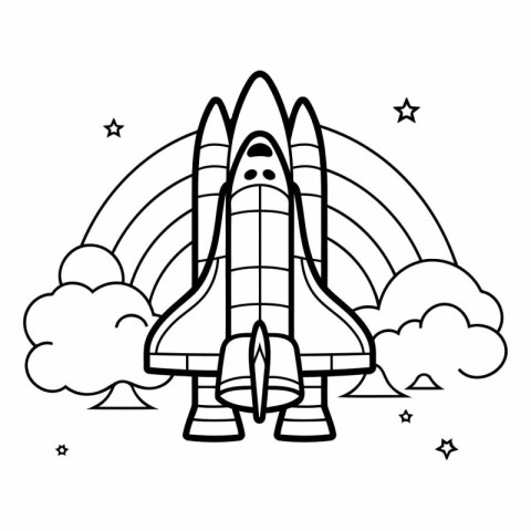 Coloring book for children: space rocket and rainbow.