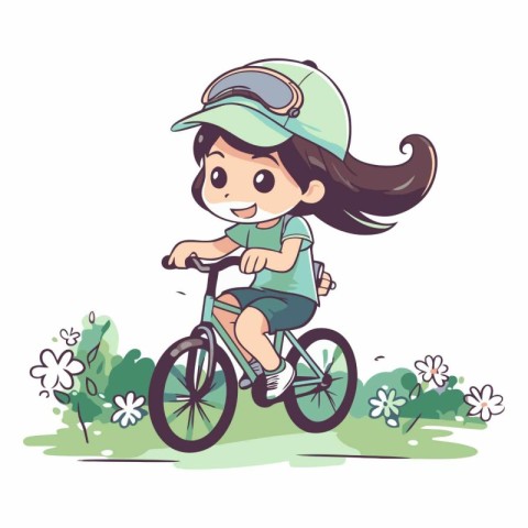 Cute little girl riding a bicycle in the park.