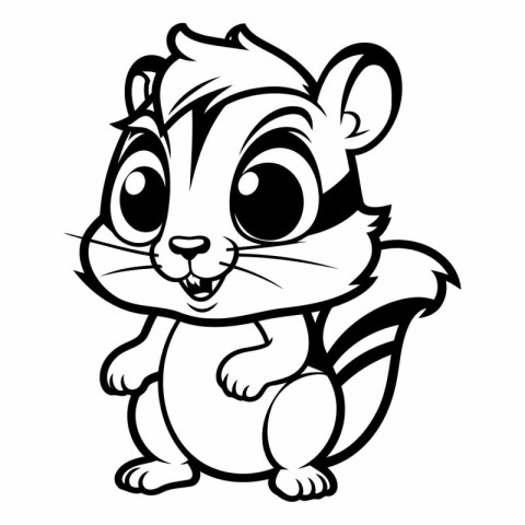 Cute Chipmunk - Black and White Cartoon Illustration. Vector