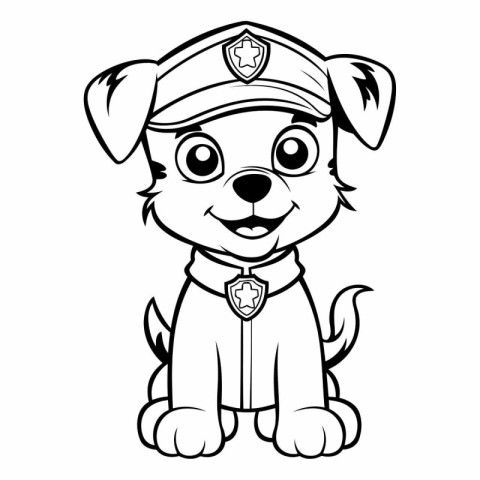 Black and White Cartoon Illustration of Cute Dog Police Animal C