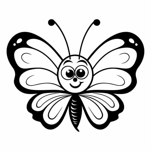 Butterfly. Cute cartoon character. Black and white vector illust