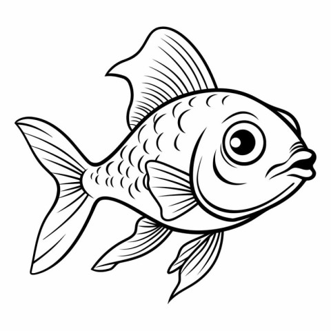 Black and white vector illustration of a fish on a white backgro