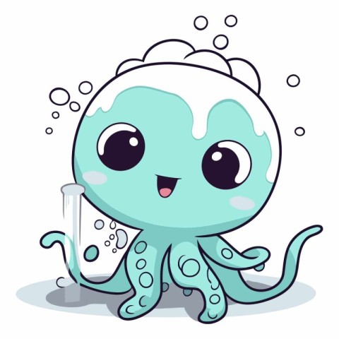 Cute cartoon octopus character with water drops.