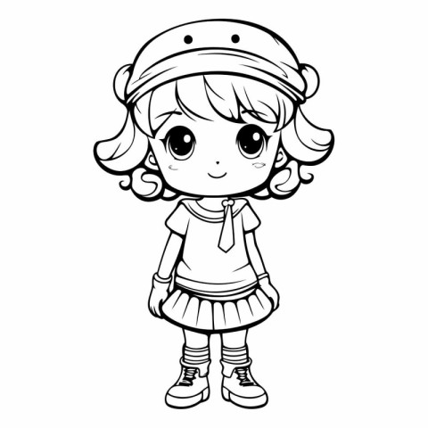 Cute little girl in a cap for coloring book.