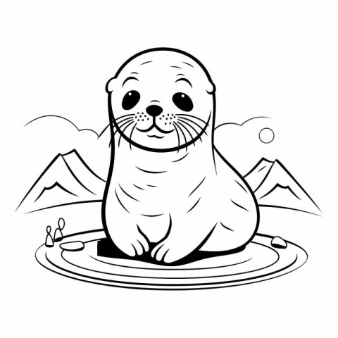 Cute seal isolated on white background for coloring book.