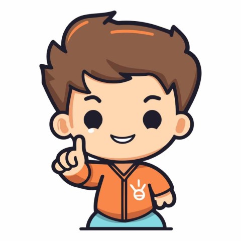 Cute Kid Boy Pointing Finger Vector Icon Cartoon Character Illus