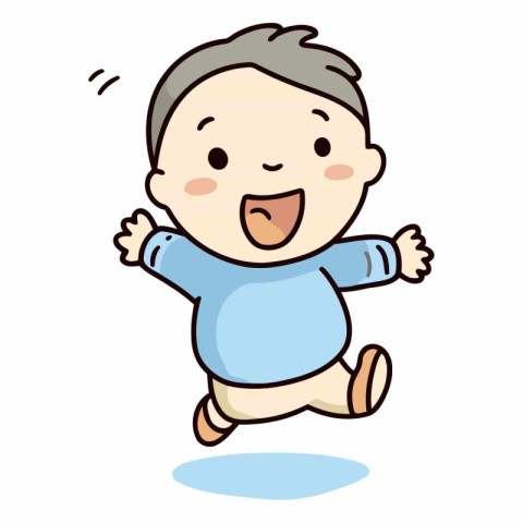 Illustration of a Cute Baby Boy Running and Jumping Vector