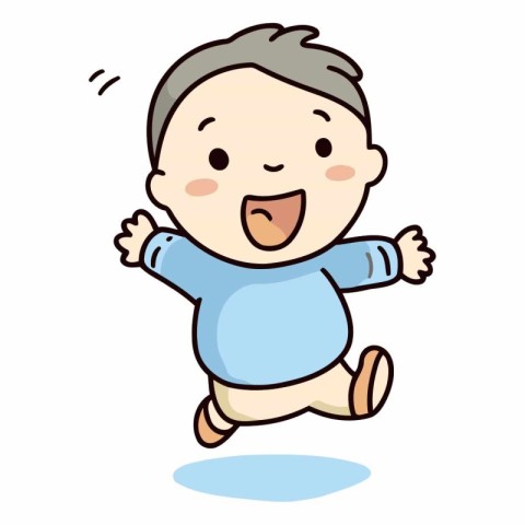Illustration of a Cute Baby Boy Running and Jumping Vector
