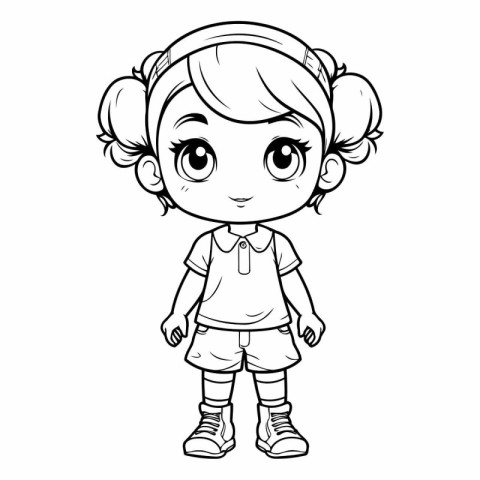 Cute little girl with ponytail for coloring book.