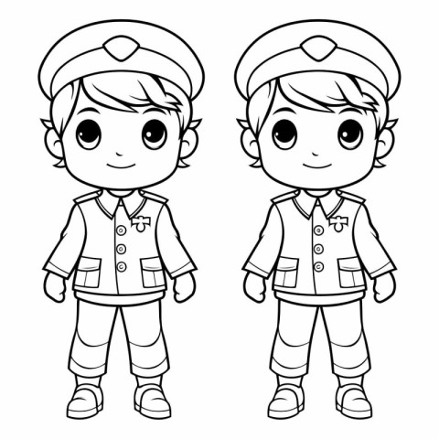 Coloring book for children: Boy and girl in scout uniform (vecto