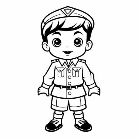 Coloring book for children. Boy in scout uniform on white backgr