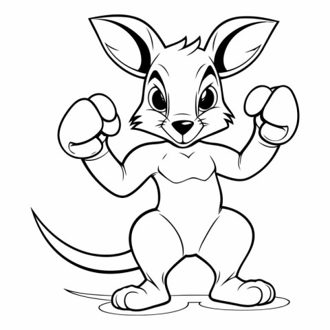 Kangaroo - Black and White Cartoon Illustration. Vector Art