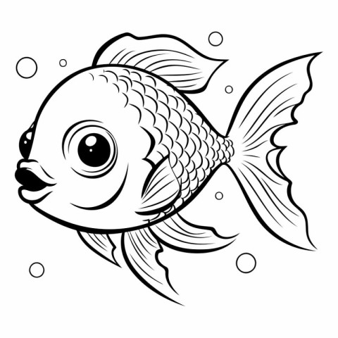 Black and White Cartoon Illustration of Cute Fish for Coloring B