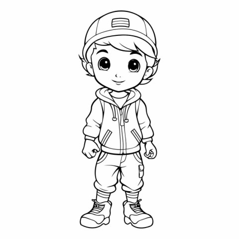 Coloring Page Outline Of Cute Little Boy Wearing Baseball Cap