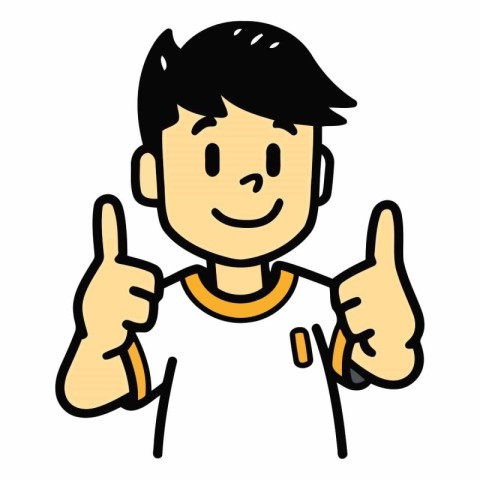 Young man showing thumbs up in doodle style