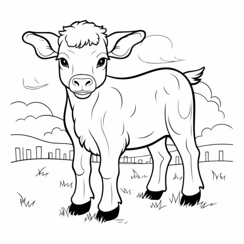 Black and White Cartoon Illustration of Calf Farm Animal for Col