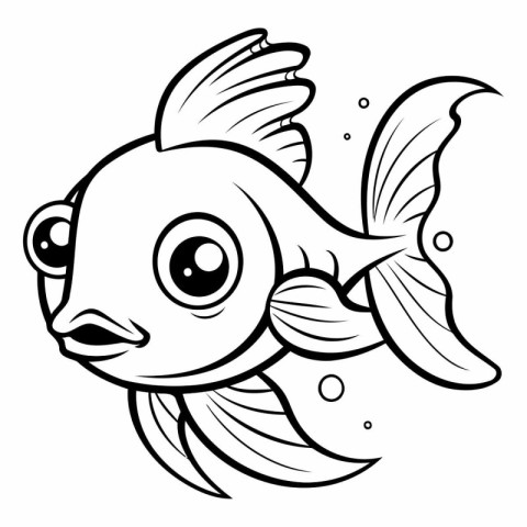 Black and White Cartoon Illustration of Cute Fish Animal Charact